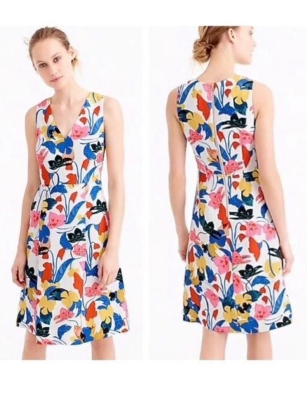 J. Crew Linen Blend A-Line Morning Floral Print Dress Size 4